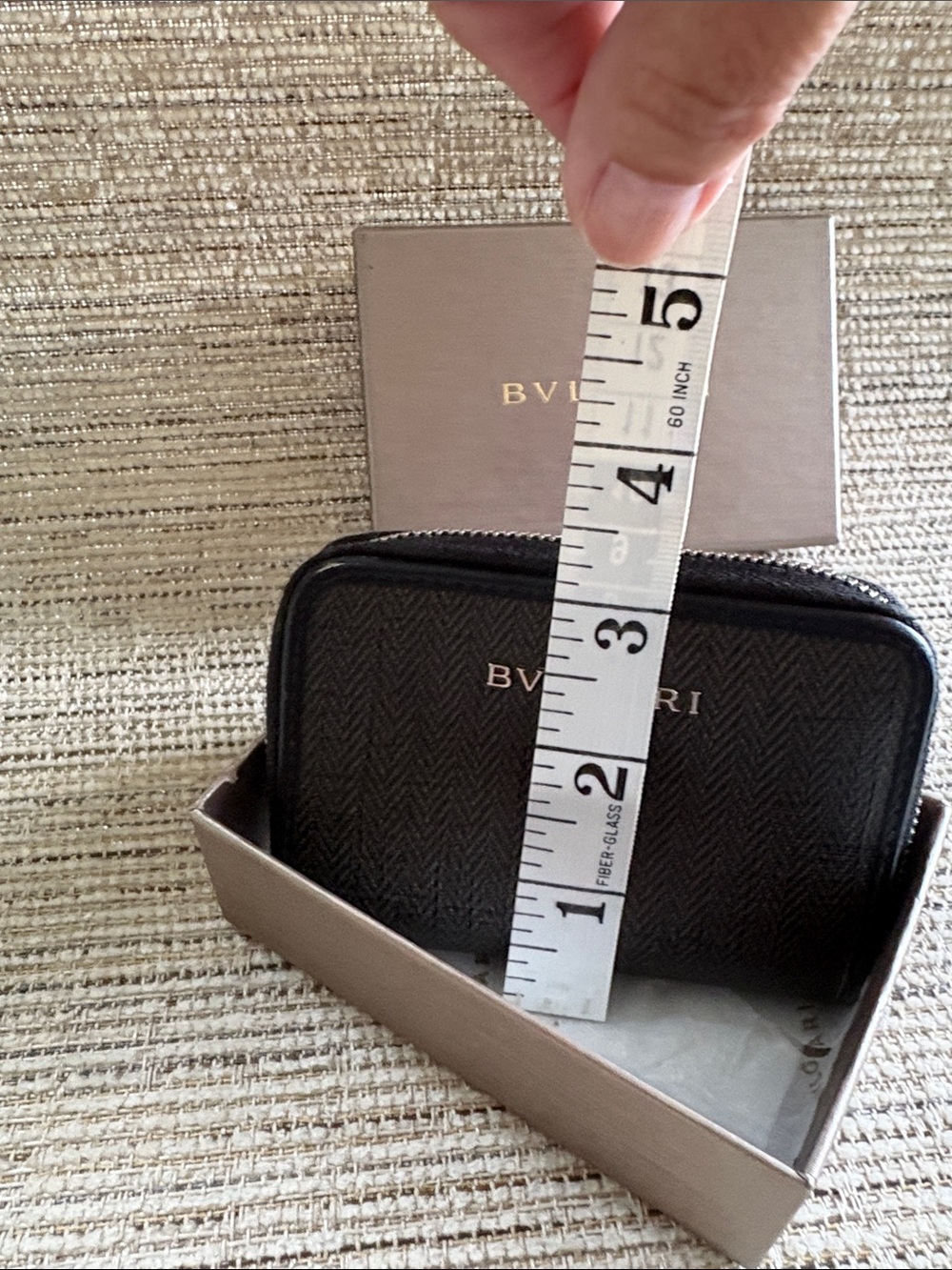 Authentic BVLGARI Herringbone Compact Zip Around Wallet Coin Purse Black Gray - Picture 11 of 11